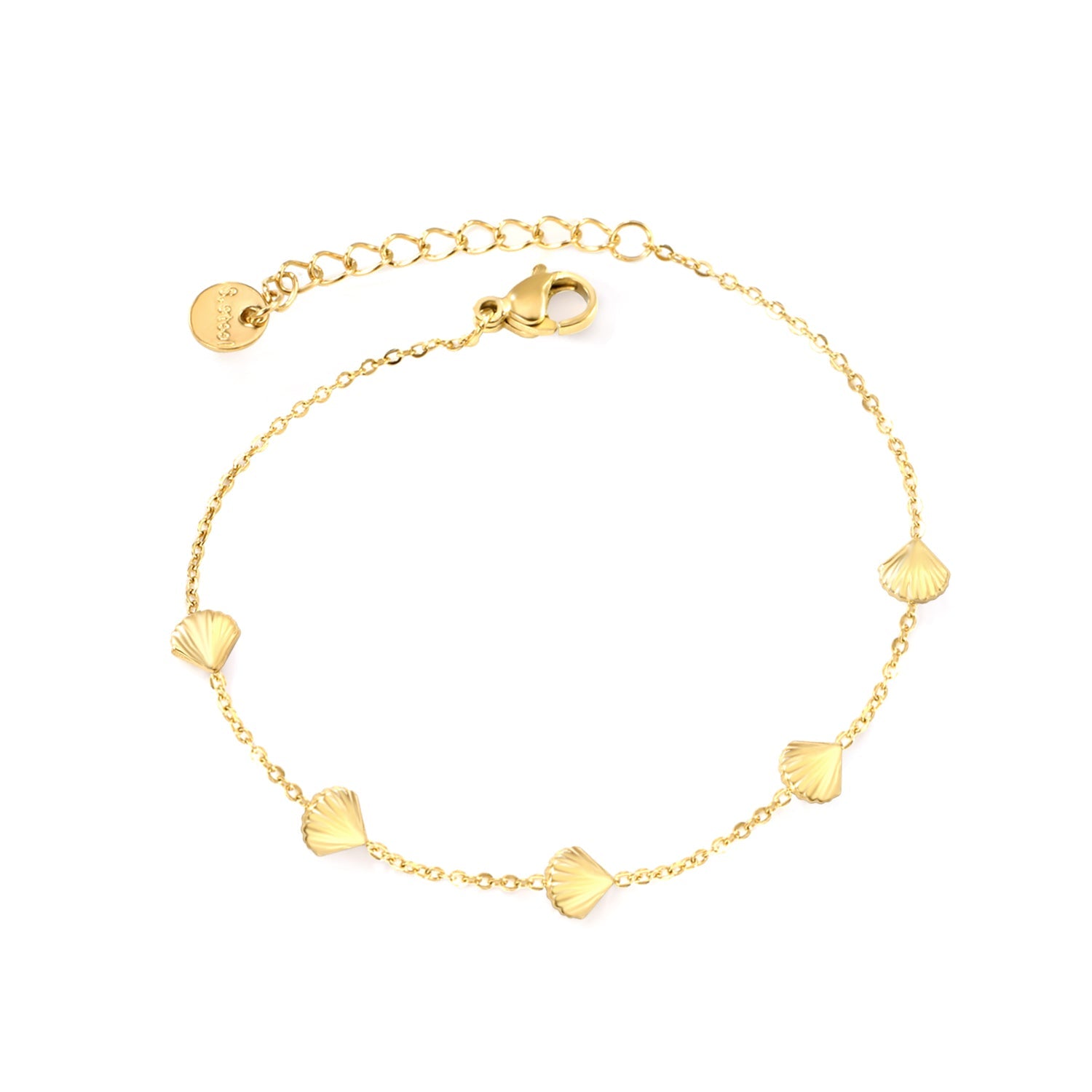 6*5.8mm shell accessories 0.3 cross chain *18+3cm+6mm round plate bracelet Gold asonjewelry