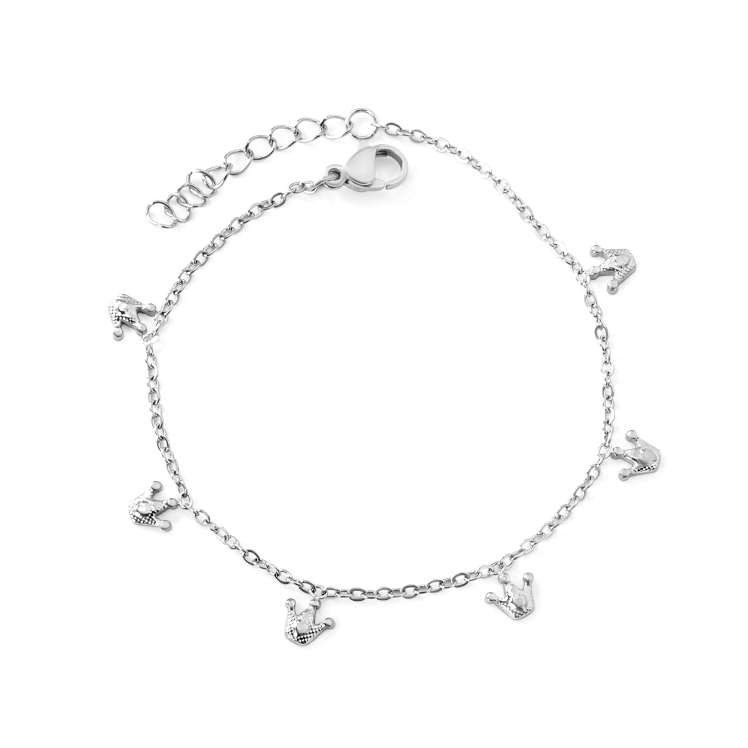 6 x 6mm Small Crown Accessories 17+3cm Bracelet Steel/Gold asonjewelry