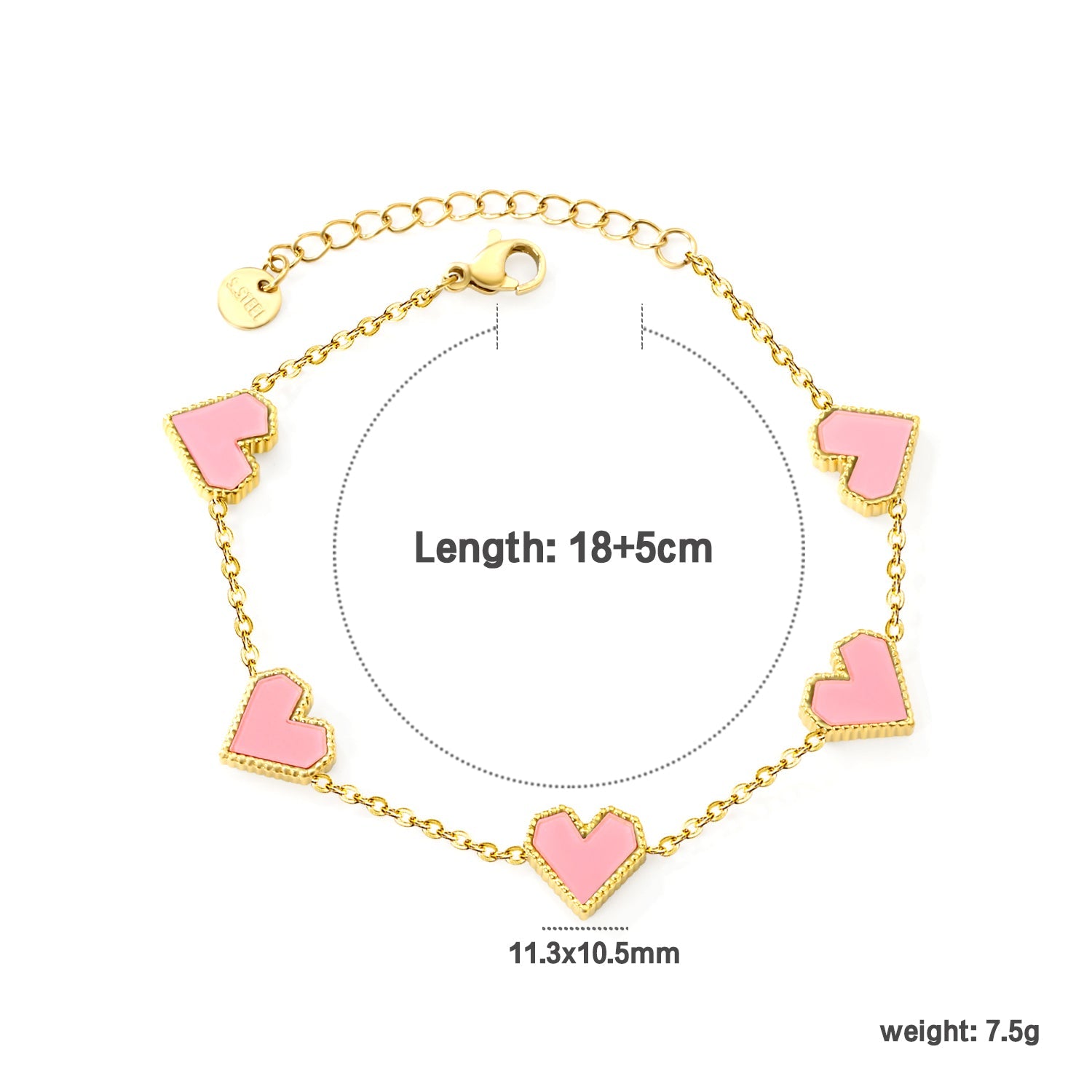 11.3*10.5mm heart shape sticky double-sided white shell/black/red/pink/green horizontal acrylic accessories 18+5cm+6mm round plaque Bracelet gold color asonjewelry