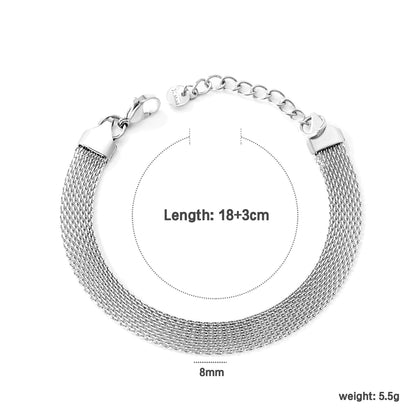 Width 6mm/8mm*Thickness 1mm Flat Mesh Bracelet 18+3cm+6mm Round Tail Plate Gold/ Steel asonjewelry