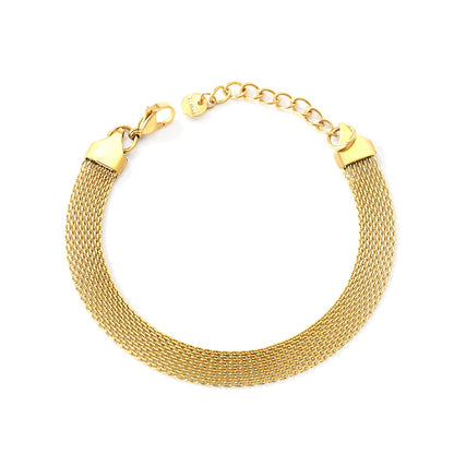 Width 6mm/8mm*Thickness 1mm Flat Mesh Bracelet 18+3cm+6mm Round Tail Plate Gold/ Steel asonjewelry
