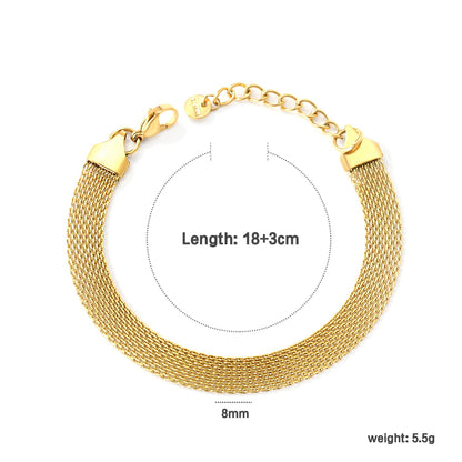 Width 6mm/8mm*Thickness 1mm Flat Mesh Bracelet 18+3cm+6mm Round Tail Plate Gold/ Steel asonjewelry