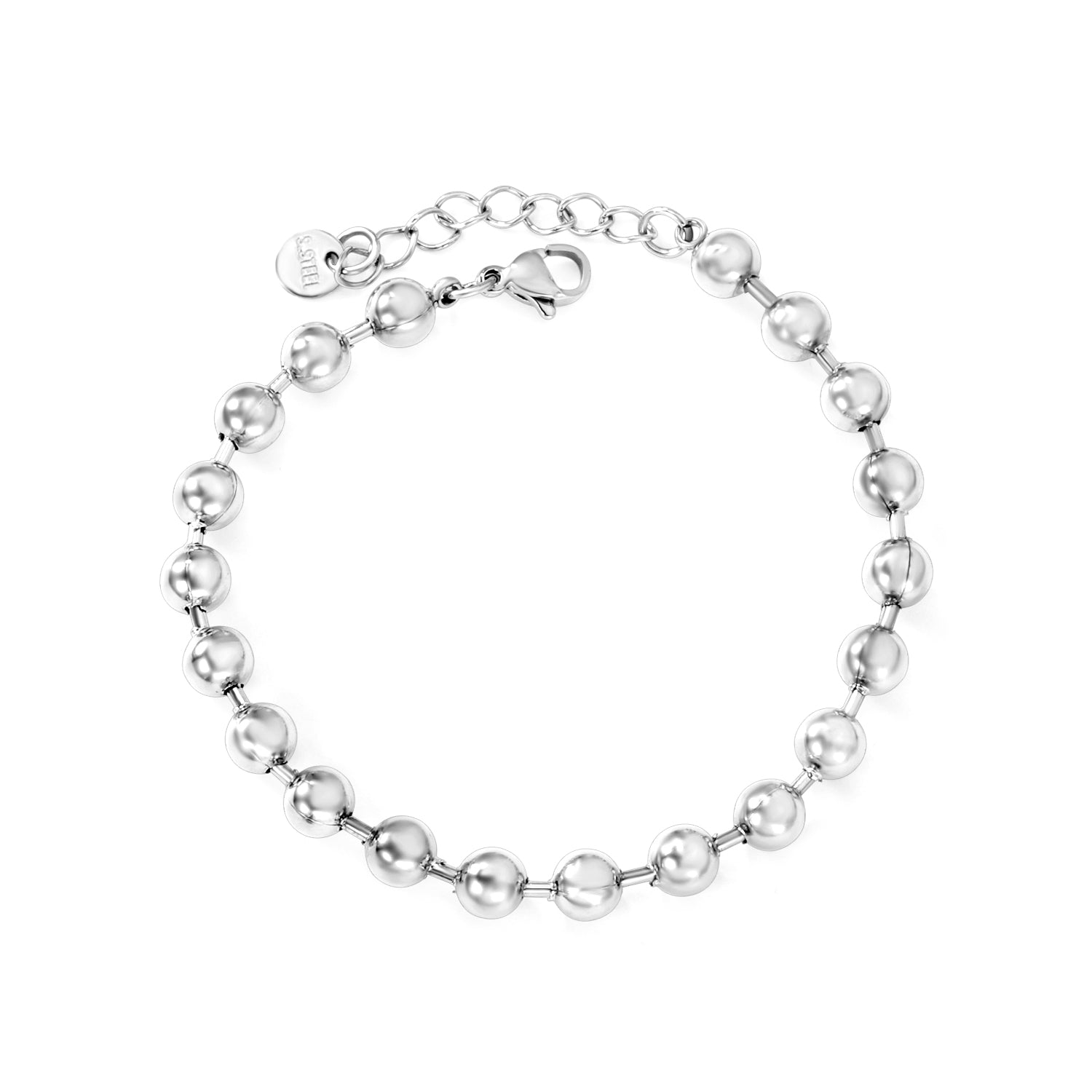 6mm bead chain*18+3cm+6mm round tag bracelet steel color asonjewelry