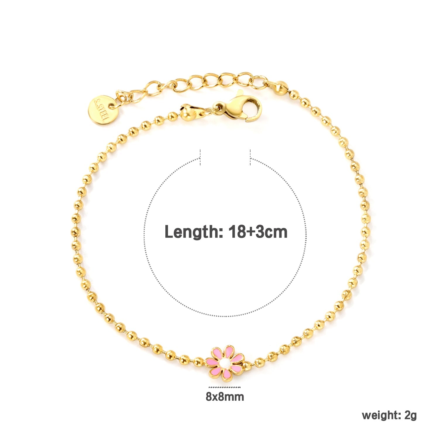 8mm six-petal flower black/purple/red/pink/blue oil drip accessories 2.0 bead chain *18+3mm+6mm round sign bracelet Golden asonjewelry