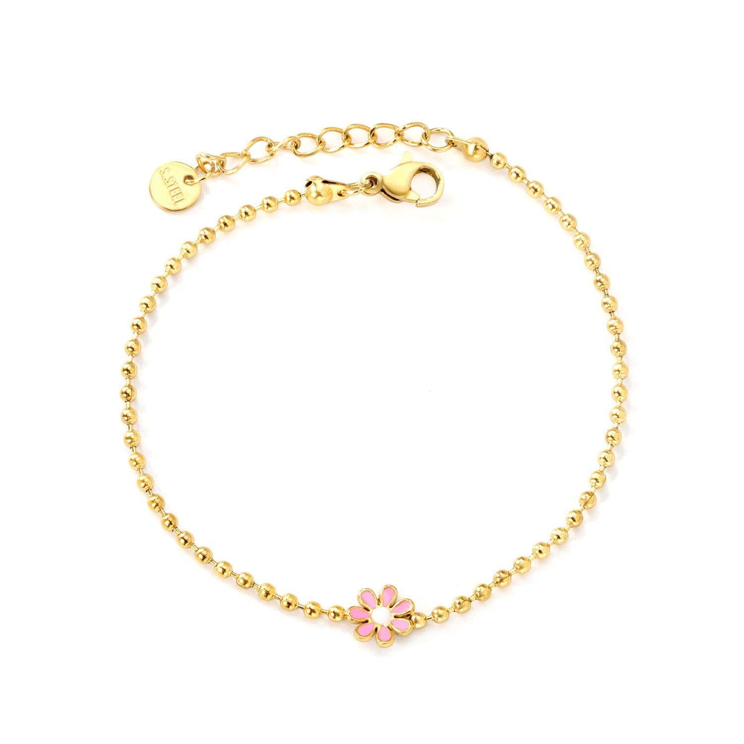 8mm six-petal flower black/purple/red/pink/blue oil drip accessories 2.0 bead chain *18+3mm+6mm round sign bracelet Golden asonjewelry