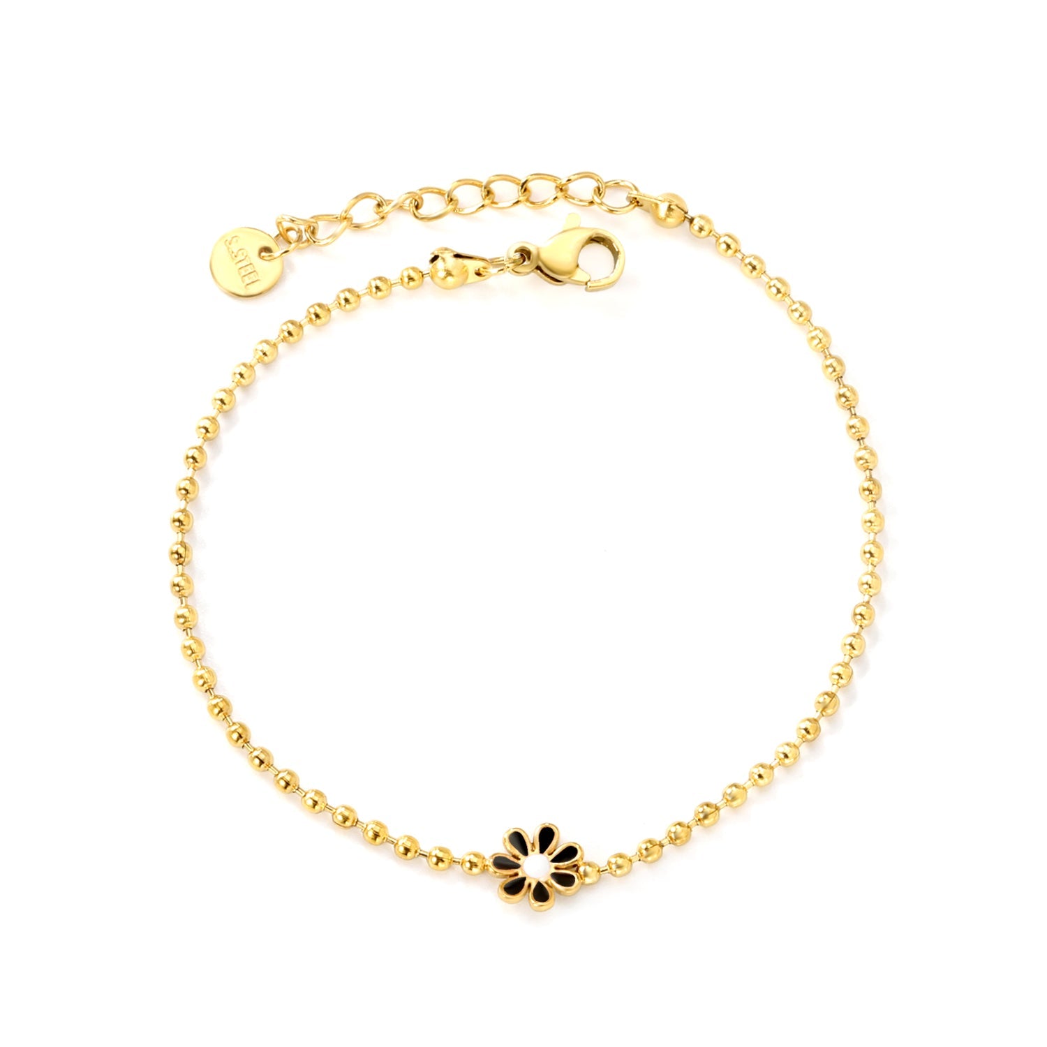 8mm six-petal flower black/purple/red/pink/blue oil drip accessories 2.0 bead chain *18+3mm+6mm round sign bracelet Golden asonjewelry