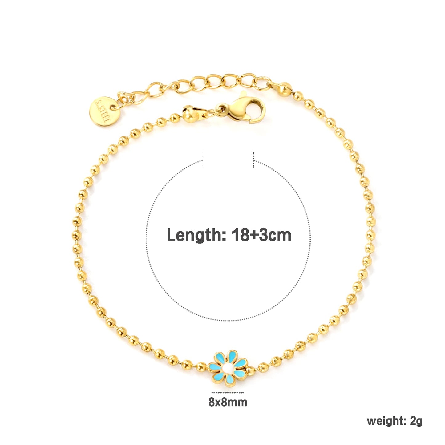 8mm six-petal flower black/purple/red/pink/blue oil drip accessories 2.0 bead chain *18+3mm+6mm round sign bracelet Golden asonjewelry