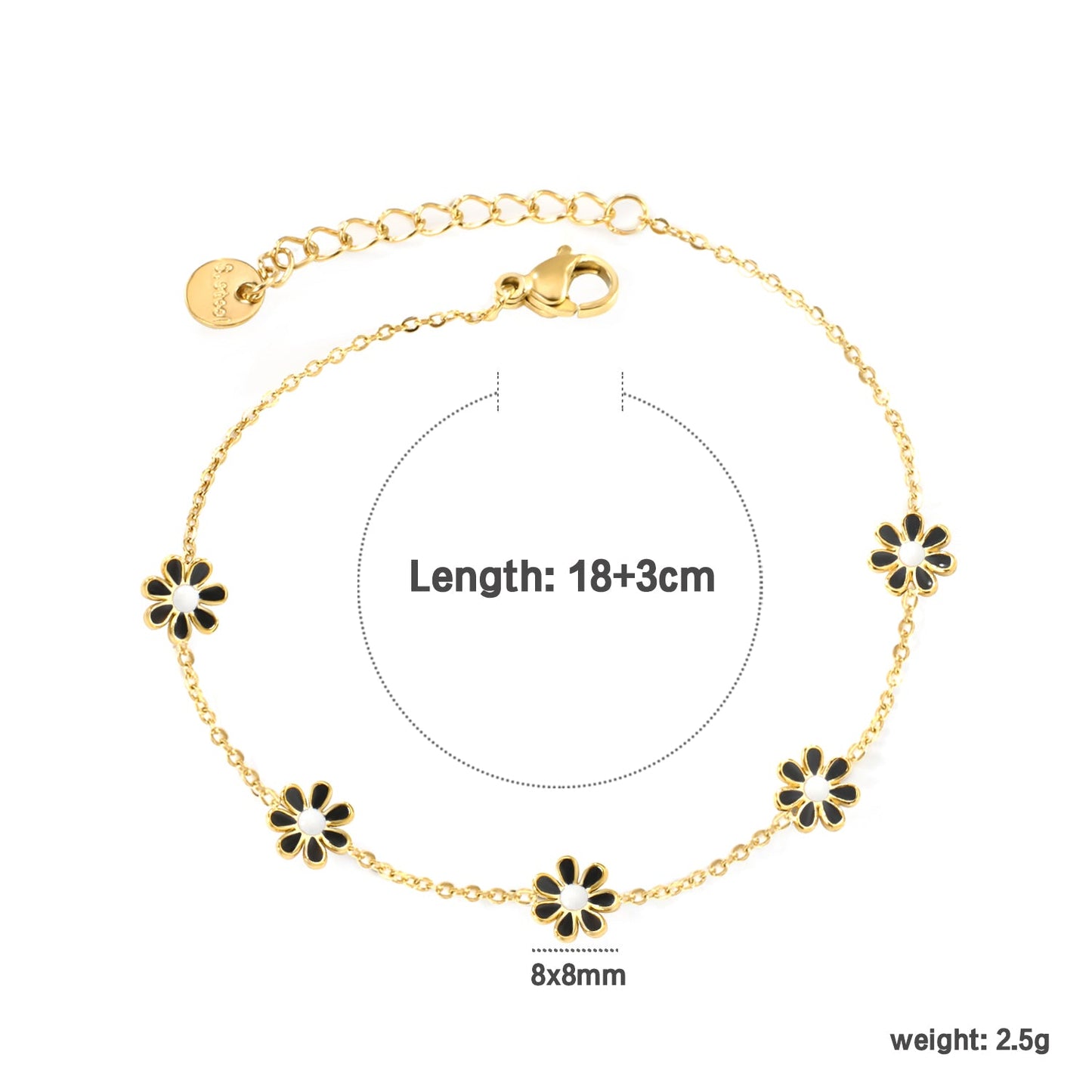 8mm six-petal flower white/black/purple/blue oil drop accessories 0.35 cross chain *18+3cm+6mm round sign bracelet gold color asonjewelry