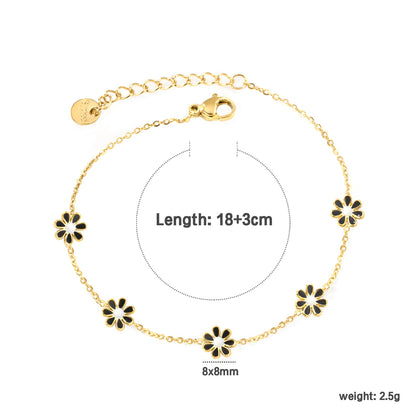 8mm six-petal flower white/black/purple/blue oil drop accessories 0.35 cross chain *18+3cm+6mm round sign bracelet gold color asonjewelry