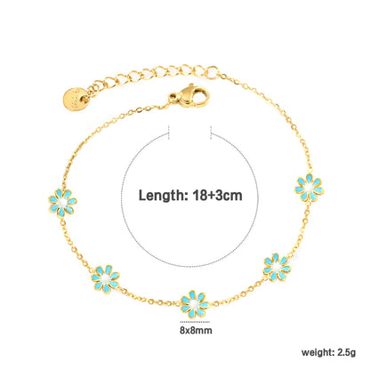 8mm six-petal flower white/black/purple/blue oil drop accessories 0.35 cross chain *18+3cm+6mm round sign bracelet gold color asonjewelry