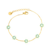 8mm six-petal flower white/black/purple/blue oil drop accessories 0.35 cross chain *18+3cm+6mm round sign bracelet gold color