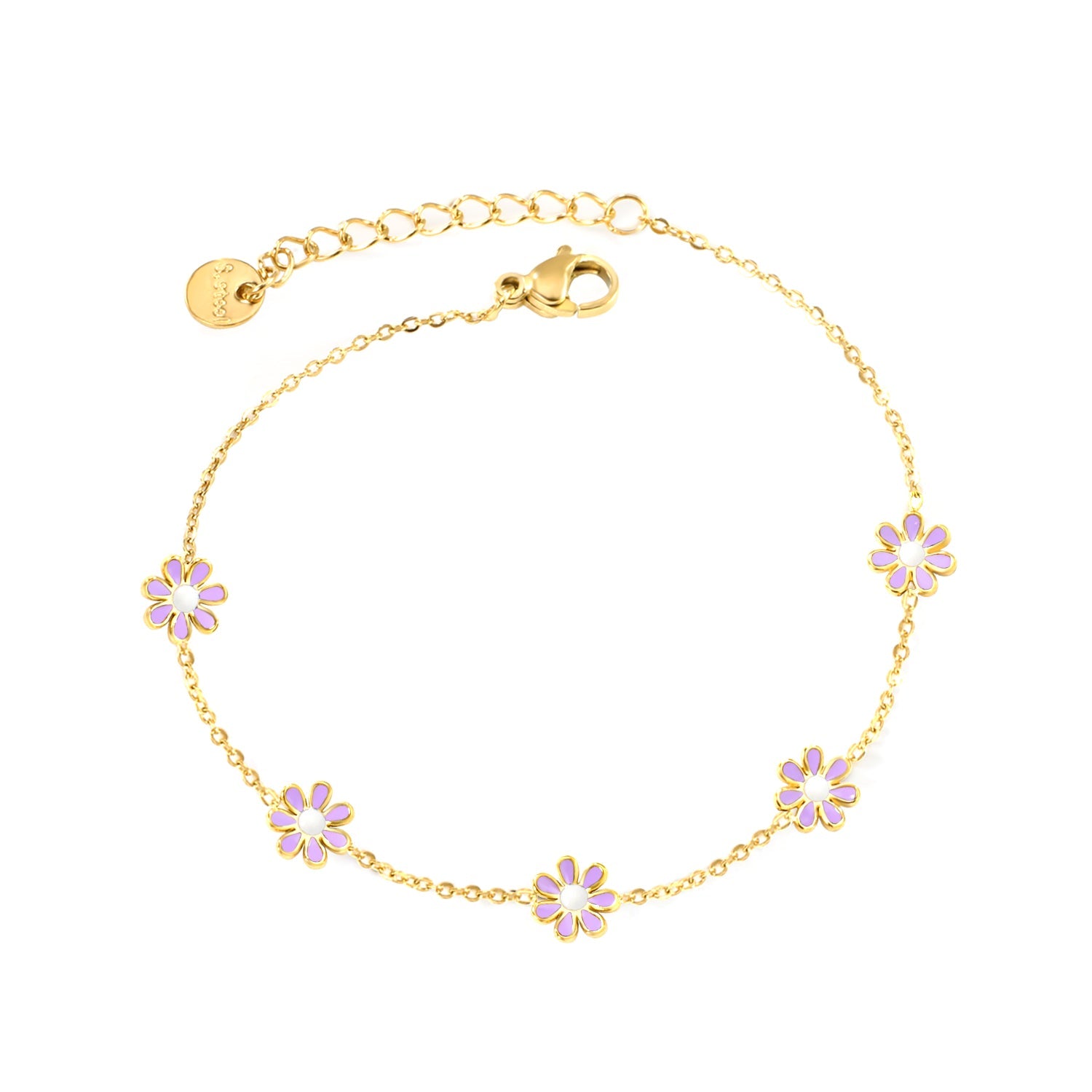 8mm six-petal flower white/black/purple/blue oil drop accessories 0.35 cross chain *18+3cm+6mm round sign bracelet gold color asonjewelry