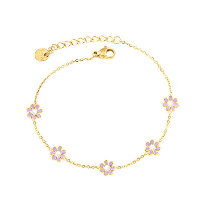 8mm six-petal flower white/black/purple/blue oil drop accessories 0.35 cross chain *18+3cm+6mm round sign bracelet gold color asonjewelry