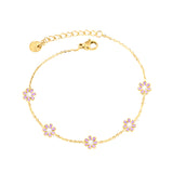 8mm six-petal flower white/black/purple/blue oil drop accessories 0.35 cross chain *18+3cm+6mm round sign bracelet gold color