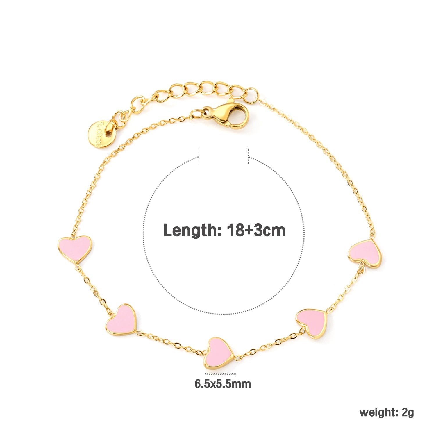 6.3*5.5mm heart-shaped black/purple/red/pink/dark blue oil-dripping accessories 0.3 cross chain *18+3cm+6mm round sign bracelet gold color asonjewelry