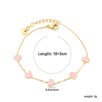 6.3*5.5mm heart-shaped black/purple/red/pink/dark blue oil-dripping accessories 0.3 cross chain *18+3cm+6mm round sign bracelet gold color asonjewelry