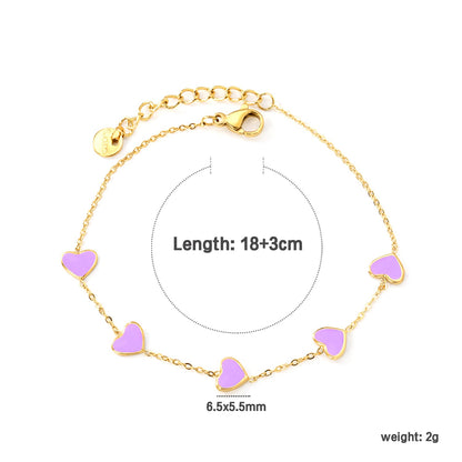 6.3*5.5mm heart-shaped black/purple/red/pink/dark blue oil-dripping accessories 0.3 cross chain *18+3cm+6mm round sign bracelet gold color asonjewelry