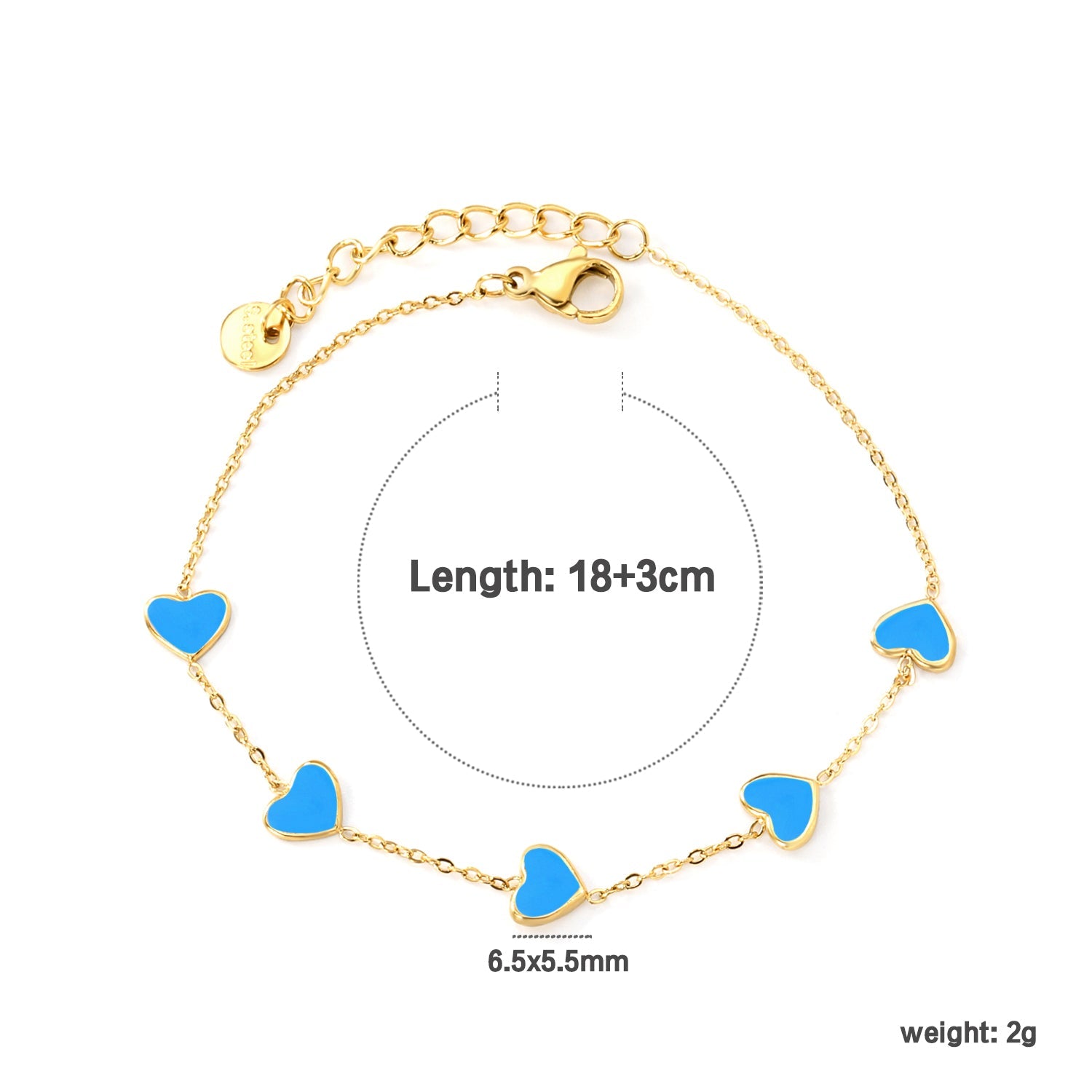 6.3*5.5mm heart-shaped black/purple/red/pink/dark blue oil-dripping accessories 0.3 cross chain *18+3cm+6mm round sign bracelet gold color asonjewelry