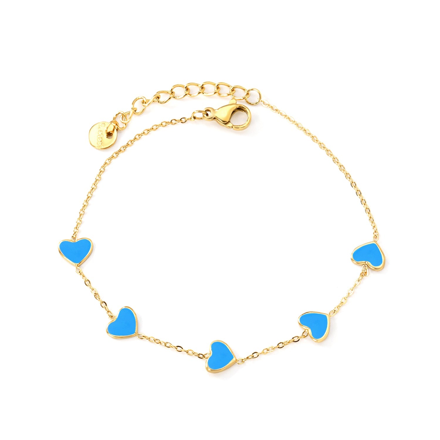 6.3*5.5mm heart-shaped black/purple/red/pink/dark blue oil-dripping accessories 0.3 cross chain *18+3cm+6mm round sign bracelet gold color asonjewelry