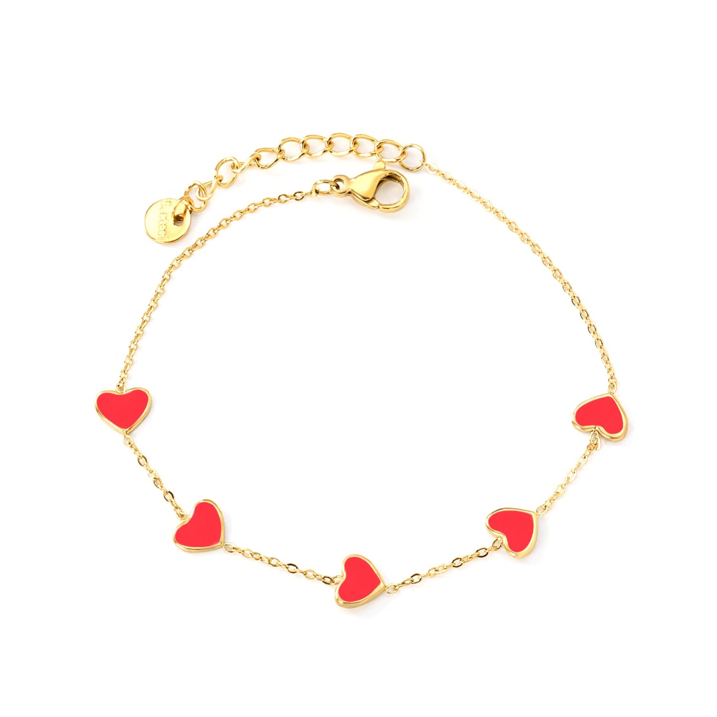 6.3*5.5mm heart-shaped black/purple/red/pink/dark blue oil-dripping accessories 0.3 cross chain *18+3cm+6mm round sign bracelet gold color asonjewelry