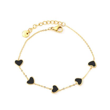 6.3*5.5mm heart-shaped black/purple/red/pink/dark blue oil-dripping accessories 0.3 cross chain *18+3cm+6mm round sign bracelet gold color asonjewelry