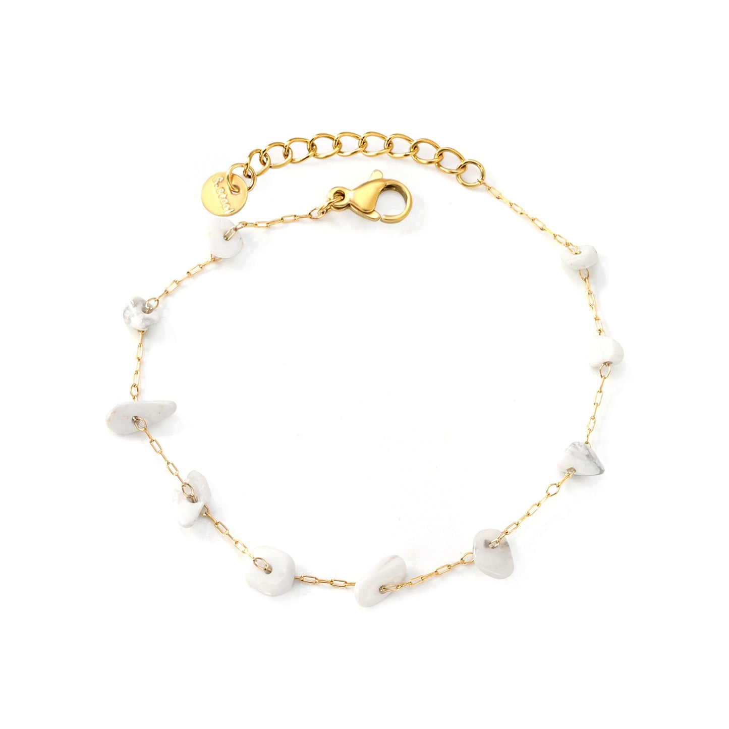 White Turquoise/ Amethyst/ Pink/ Sky Blue/ Turquoise/ Mixed Color Stone Accessories 0.3 Cross Chain*17+3cm+6mm Round Plaque Bracelet Golden asonjewelry