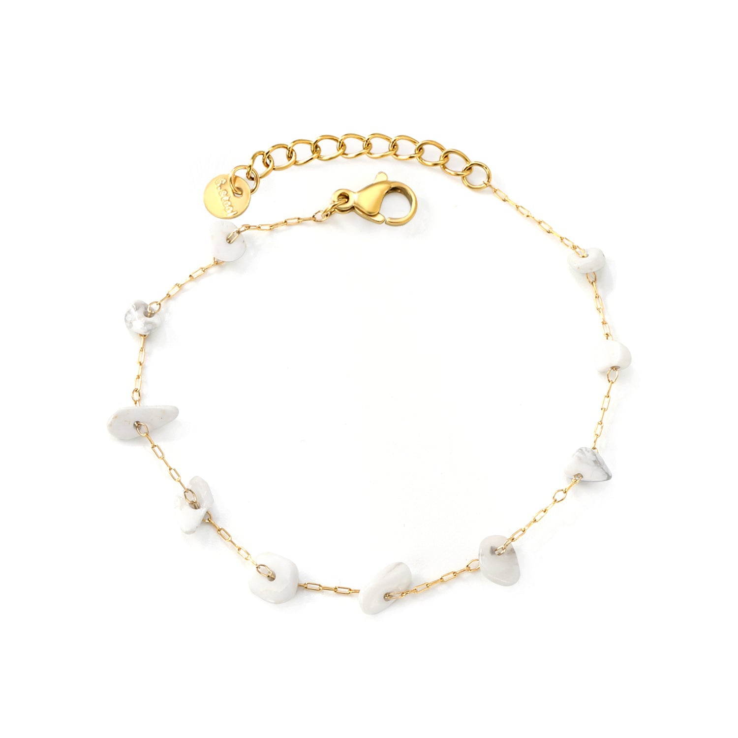 White Turquoise/ Amethyst/ Pink/ Sky Blue/ Turquoise/ Mixed Color Stone Accessories 0.3 Cross Chain*17+3cm+6mm Round Plaque Bracelet Golden asonjewelry