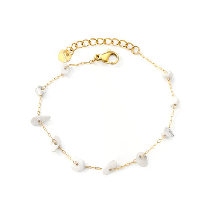 White Turquoise/ Amethyst/ Pink/ Sky Blue/ Turquoise/ Mixed Color Stone Accessories 0.3 Cross Chain*17+3cm+6mm Round Plaque Bracelet Golden asonjewelry