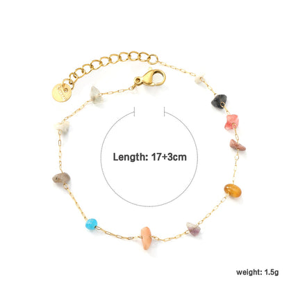 White Turquoise/ Amethyst/ Pink/ Sky Blue/ Turquoise/ Mixed Color Stone Accessories 0.3 Cross Chain*17+3cm+6mm Round Plaque Bracelet Golden asonjewelry