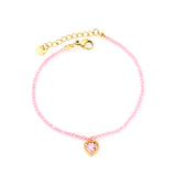 8.5*8.6mm Bead Edge Heart Shape Sticky White/Black/Purple/Red/Pink Zirconia Accessories 2mm White Beads*18+3cm+6mm Round Plaque Bracelet Golden