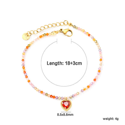 8.5*8.6mm Bead Edge Heart Shape Sticky White/Black/Purple/Red/Pink Zirconia Accessories 2mm White Beads*18+3cm+6mm Round Plaque Bracelet Golden asonjewelry