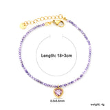 8.5*8.6mm Bead Edge Heart Shape Sticky White/Black/Purple/Red/Pink Zirconia Accessories 2mm White Beads*18+3cm+6mm Round Plaque Bracelet Golden