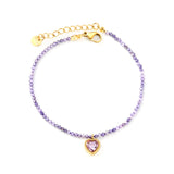 8.5*8.6mm Bead Edge Heart Shape Sticky White/Black/Purple/Red/Pink Zirconia Accessories 2mm White Beads*18+3cm+6mm Round Plaque Bracelet Golden