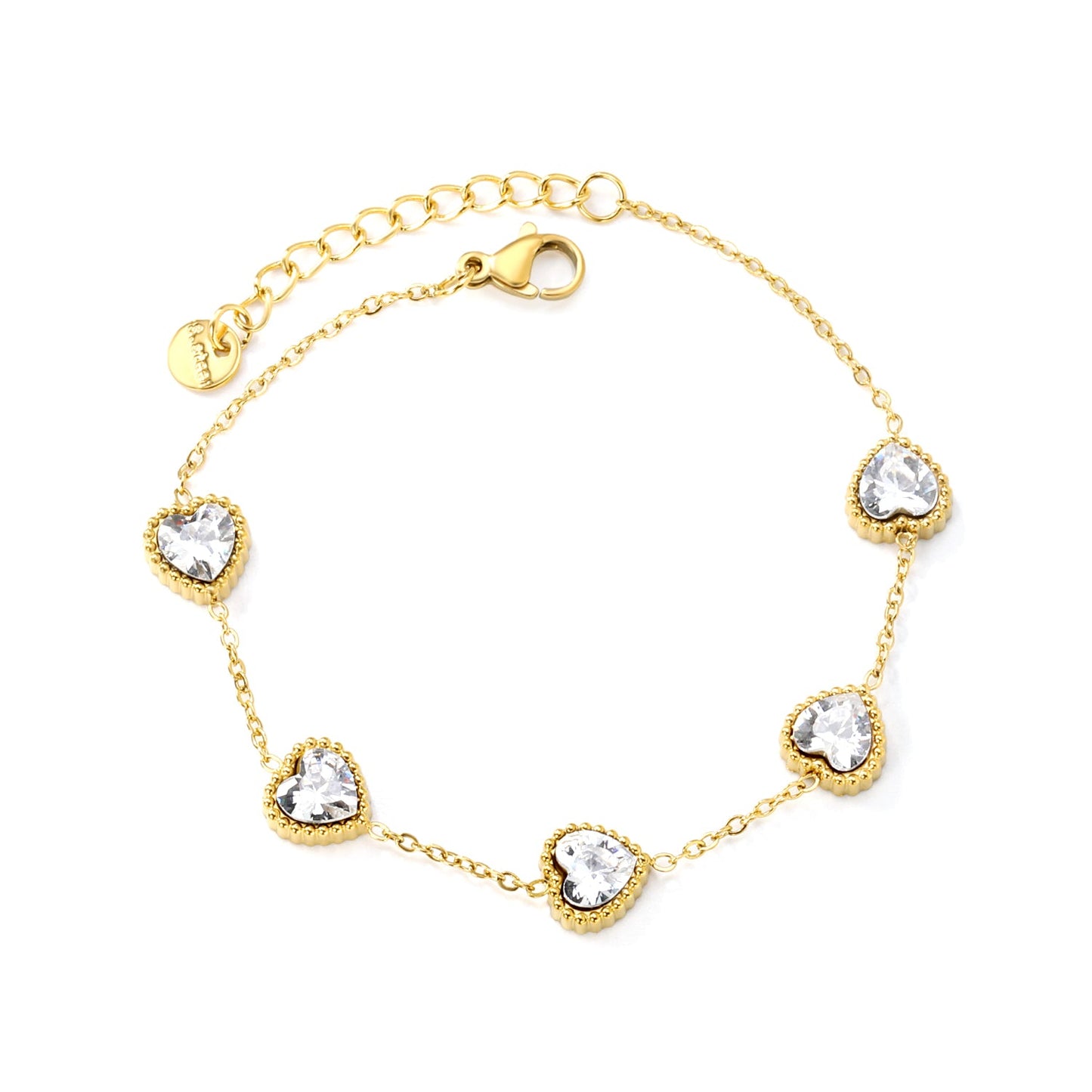 8.6mm Heart with White Crystal/Black Crystal/Red Zirconium Fittings 0.35 Cross Chain*17+3cm+6mm Round Plaque Bracelet Gold Color asonjewelry