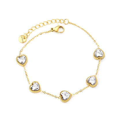 8.6mm Heart with White Crystal/Black Crystal/Red Zirconium Fittings 0.35 Cross Chain*17+3cm+6mm Round Plaque Bracelet Gold Color asonjewelry