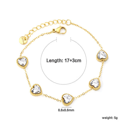 8.6mm Heart with White Crystal/Black Crystal/Red Zirconium Fittings 0.35 Cross Chain*17+3cm+6mm Round Plaque Bracelet Gold Color asonjewelry