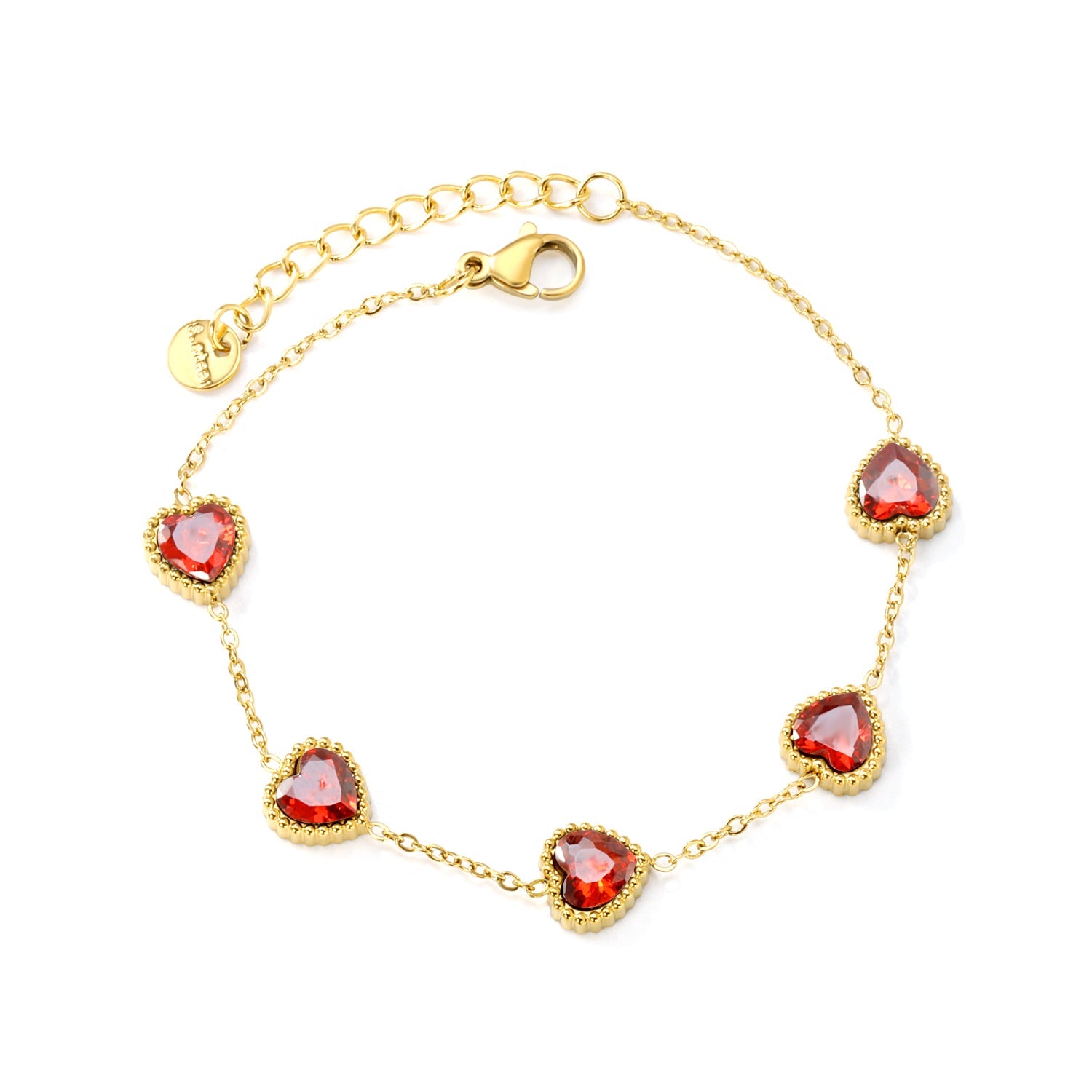 8.6mm Heart with White Crystal/Black Crystal/Red Zirconium Fittings 0.35 Cross Chain*17+3cm+6mm Round Plaque Bracelet Gold Color asonjewelry