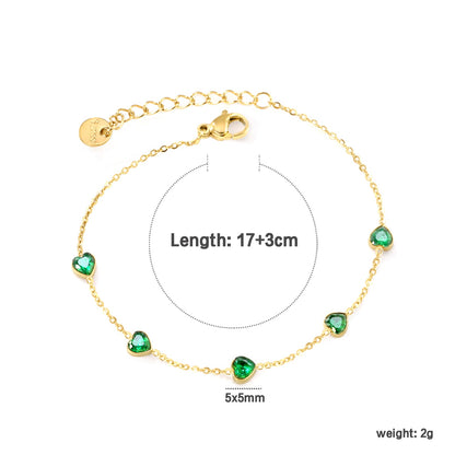 5mm heart shaped emerald zirconium accessories 0.3 cross chain *17+3cm+6mm round plaque bracelet gold color asonjewelry