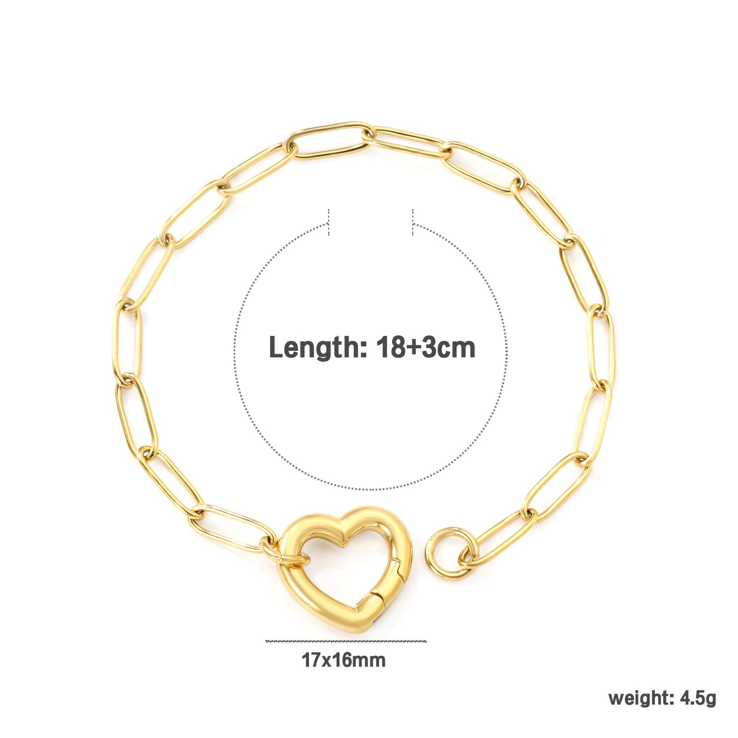 Wire 3*17*16mm Peach Heart Clasp Accessory 18+3cm+6mm Round Plaque Bracelet Golden asonjewelry