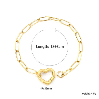 Wire 3*17*16mm Peach Heart Clasp Accessory 18+3cm+6mm Round Plaque Bracelet Golden asonjewelry