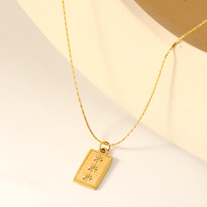 11*17.7mm rectangular tag octagonal stick white diamond pendant 0.9 hammer square chain *40+5cm+6mm round tag necklace Gold color