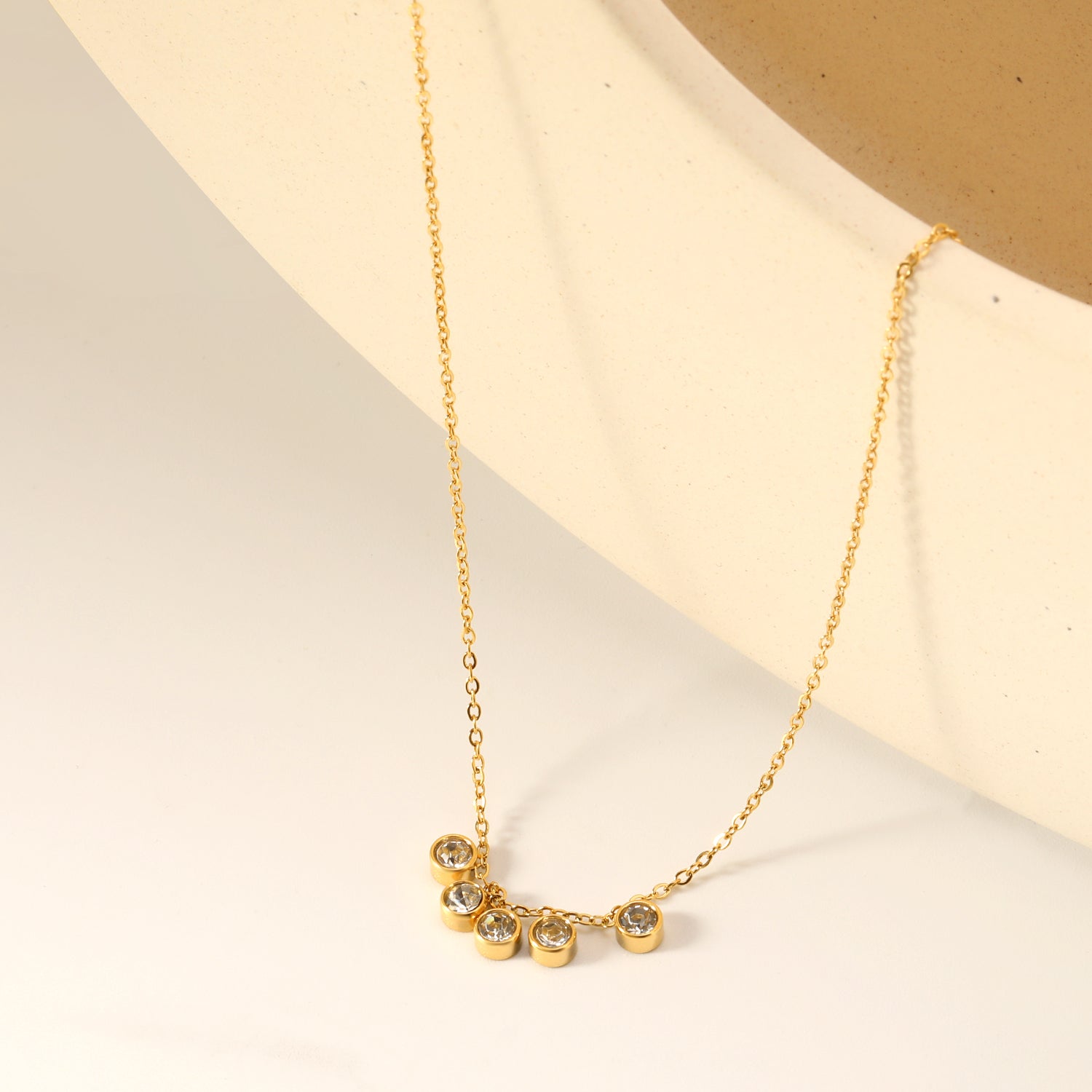 4mm Cylindrical white zirconium accessories 0.3 cross chain *40+5cm+6mm round plate necklace steel color/golden asonjewelry