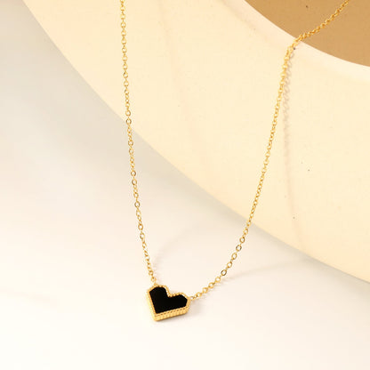 11.4*10.6mm Heart Shape Sticky White/Black/Red Acrylic Pendant 42+5cm+6mm Round Plaque Necklace Golden asonjewelry