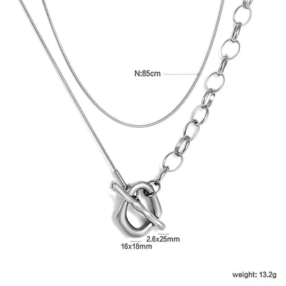 Sweater Chain 2.6 x 25mm Straight Teardrop + 16 x 18mm Oval Pendant 0.9 Round Snake + 6.0 Pearl 85cm Necklace Steel Color/Gold Color asonjewelry