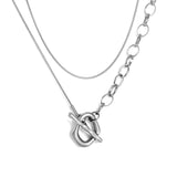 Sweater Chain 2.6 x 25mm Straight Teardrop + 16 x 18mm Oval Pendant 0.9 Round Snake + 6.0 Pearl 85cm Necklace Steel Color/Gold Color