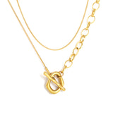 Sweater Chain 2.6 x 25mm Straight Teardrop + 16 x 18mm Oval Pendant 0.9 Round Snake + 6.0 Pearl 85cm Necklace Steel Color/Gold Color