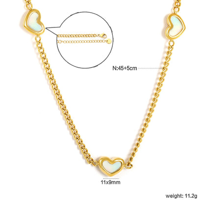 11x9mm shell heart-shaped accessory 40+5cm + 6mm round pendant necklace, gold asonjewelry