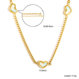 11x9mm shell heart-shaped accessory 40+5cm + 6mm round pendant necklace, gold