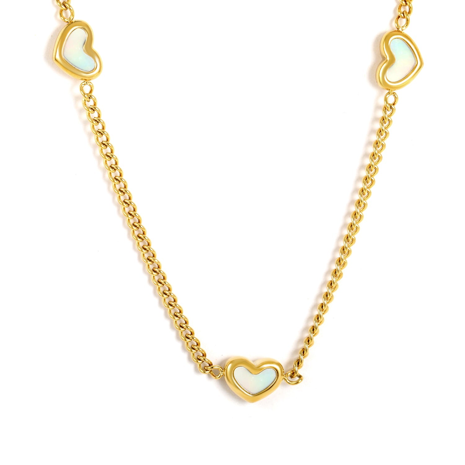 11x9mm shell heart-shaped accessory 40+5cm + 6mm round pendant necklace, gold asonjewelry