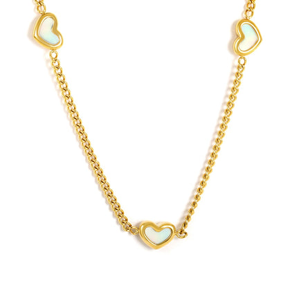 11x9mm shell heart-shaped accessory 40+5cm + 6mm round pendant necklace, gold asonjewelry